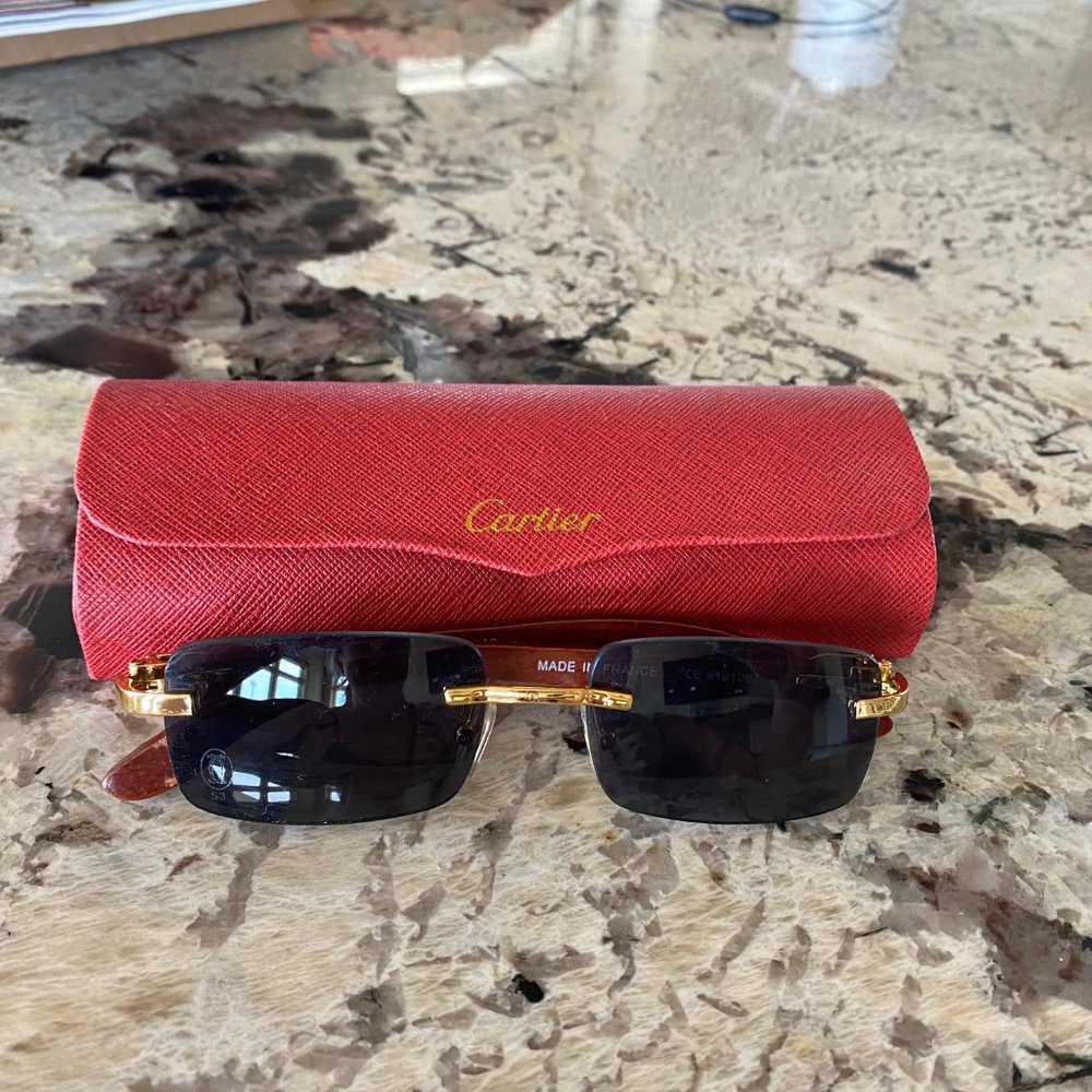Cartier Sungless - Black and Gold with Wood Frames